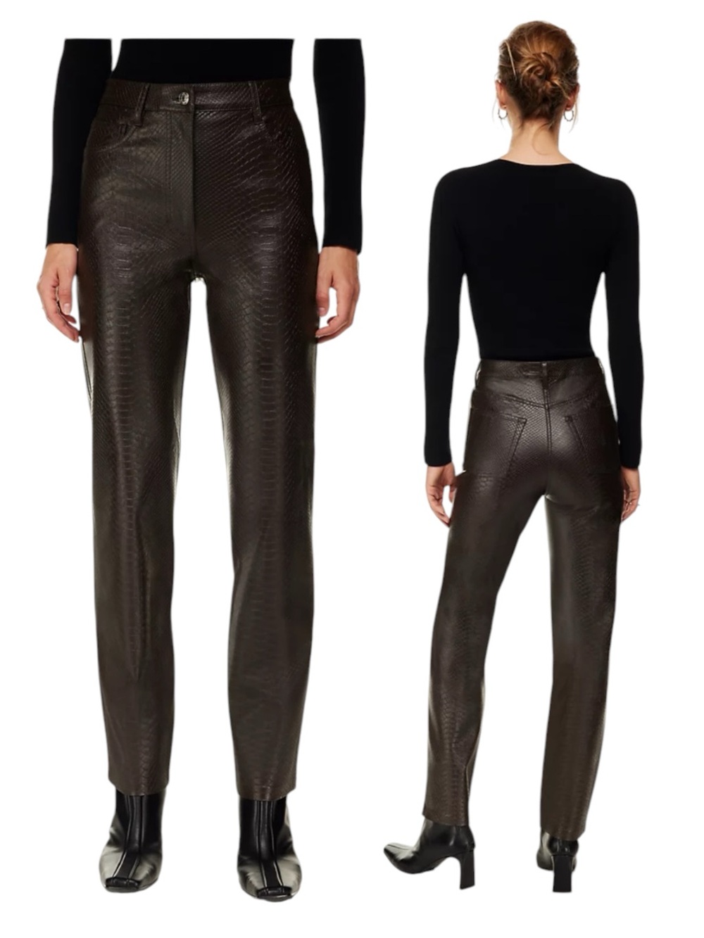 NWT Aritzia Wilfred Python Melina Vegan Leather Pant Rich Mocha Brown Size 6